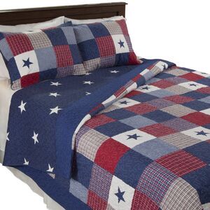 Lavish Home Twin 2-Piece Patriotic Americana Stars Patchwork Quilt Twin Set